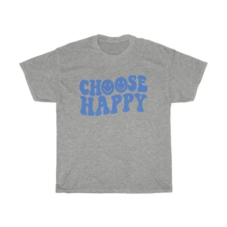 Choose Happy Tee Positivity Shirts Preppy Shirt Trendy Smile Face Clothes Aesthetic Cotton O Neck Short Sleeve Graphic T-shirt