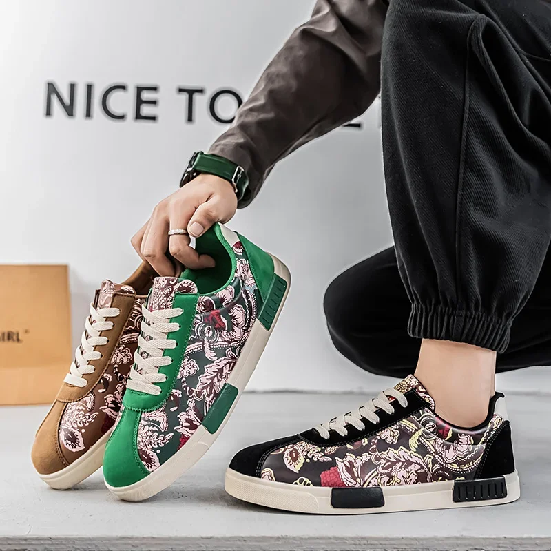 موضة جديدة مطبوعة الرجال أحذية رياضية كاجوال حجم كبير 47 منخفضة أعلى الأخضر أحذية التزلج للرجال تنفس أحذية رياضية من قماش القنب الرجال 2025 #6