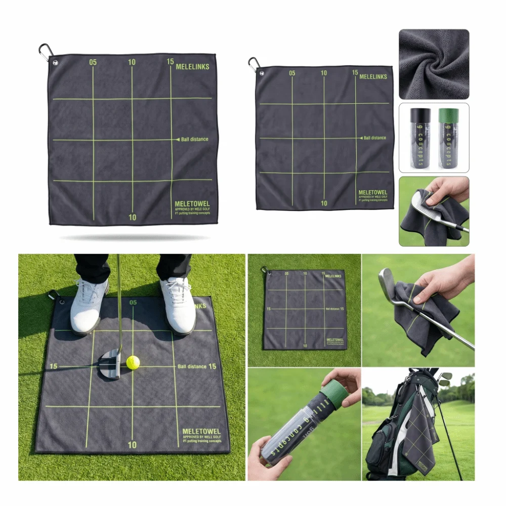Microfiber Golf Training Towel Foldable Putter Standing Position Putting Practice Mat Alignment Lines Golf Practice Aid