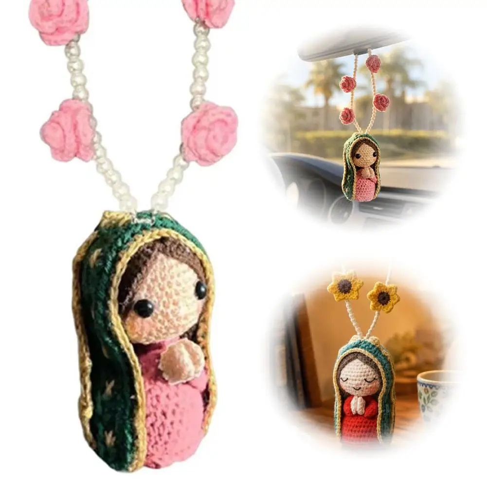 Handcrafted Crochet Mary Statue Hanging Decor Cute Car Interior Decoration Statue Guadalupe Ornament Creative Yarn‑Woven New
