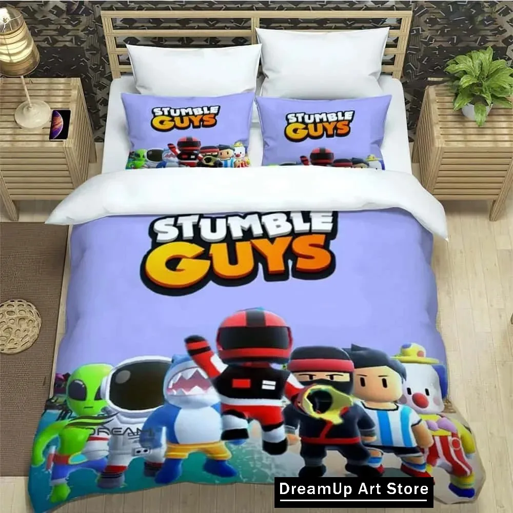 3D Game Cartoon Stumble-guys Bedding Set Quilt Cover Bed Cover with Pillowcase Twin Single Queen King Size Boys Adult Home