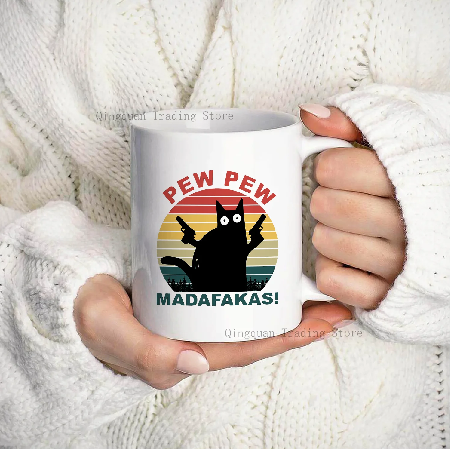 كوب بيو مطلي بالمينا كوب قهوة 11 أونصة من السيراميك والشاي والكاكاو ومقبض كوب لشرب الشاي