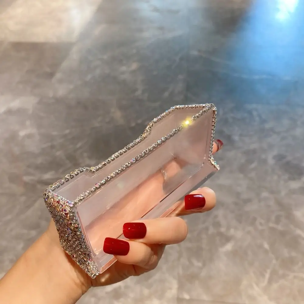 Large Capacity Rhinestone-inlaid Business Card Holder Luxury Square Table Top Organizer Acrylic High-End Name Card Case Gift