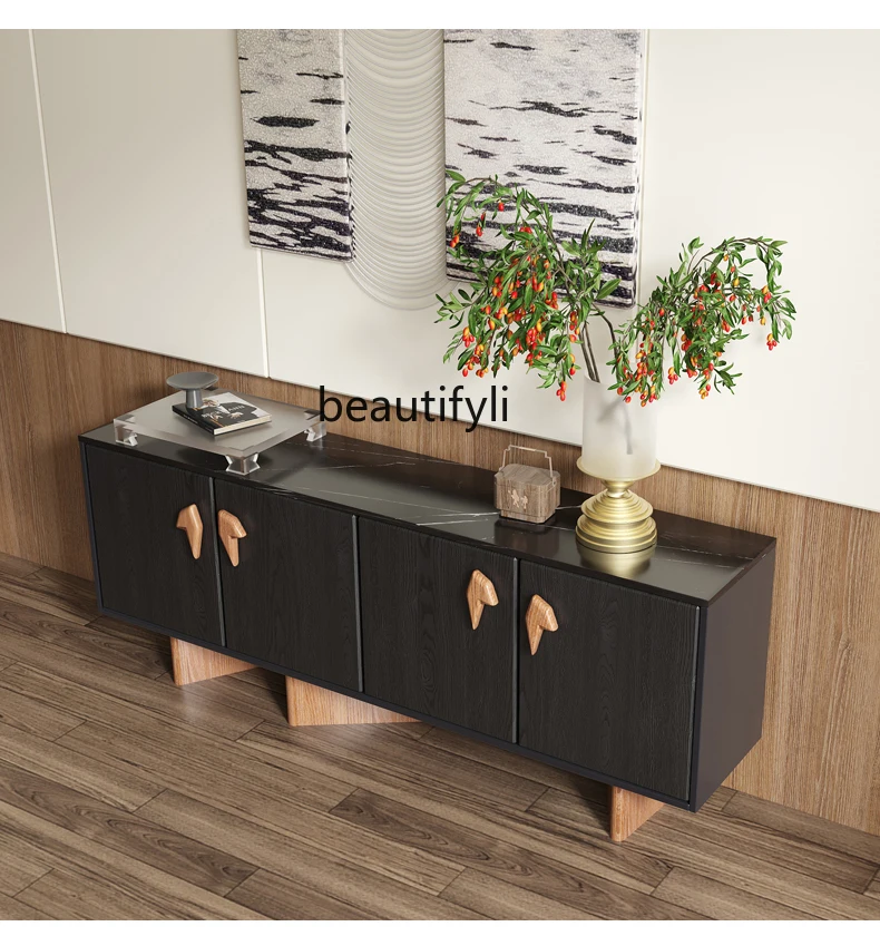 Nordic style solid wood dining side cabinet tea, color matching paint entrance, cupboard storage, side cabinet