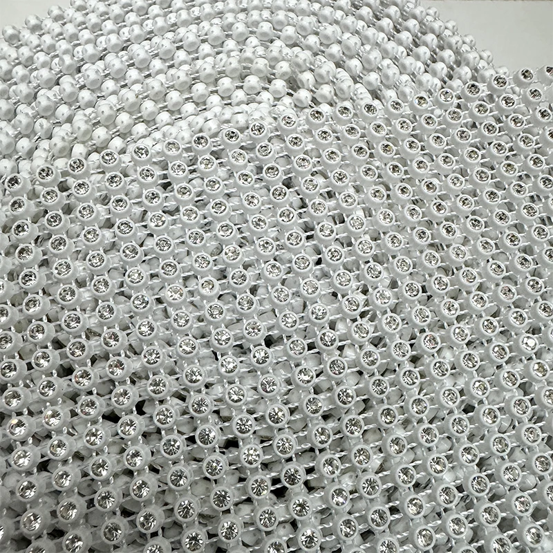 Free shipping Factory price 10yards  plastic base 24rows rhinestone mesh with high quality clear strass crystal trimming chains