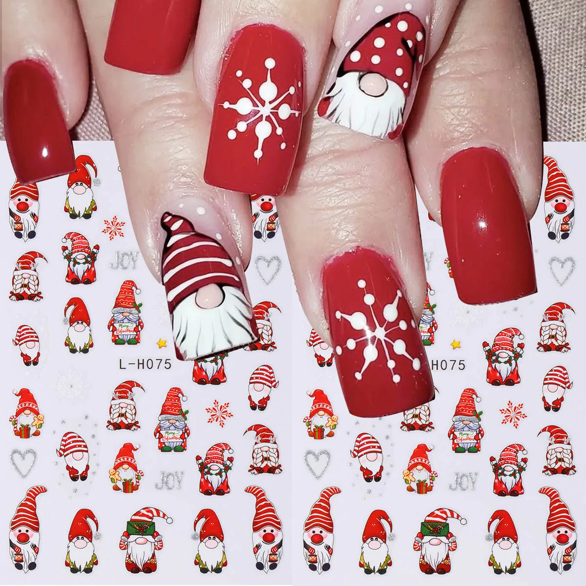 2pcs Christmas Gnome Nail Art Stickers,Xmas Santa Winter Snowflake Heart Star Design Self‑Adhesive Nail Decals Winter Decoration
