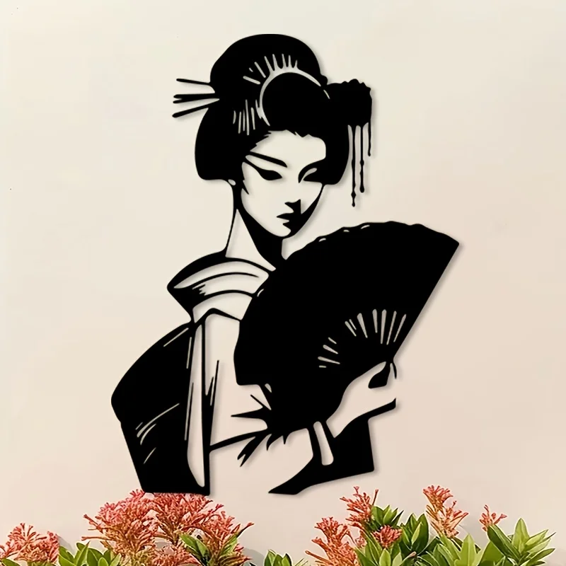 Geisha Iron Wall Art Metal Mural Statue Office Gallery Studio Decor Housewarming Gift For Women Collectors Traditional Japanese
