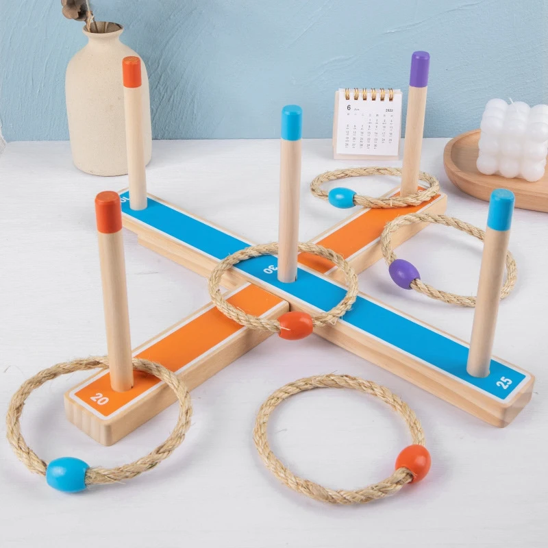 Ring Toss Toy Set Kids Outdoor lancio anello gioco 3-12 anni bambini giochi all'aperto anello in legno lancio nastro da gioco