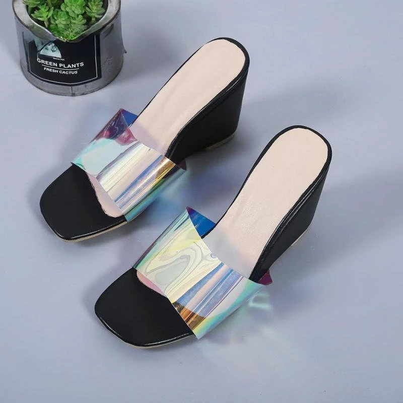 Fashion Open Toe Women Slippers Wedges Sandals Female Fashion Zapatillas New Elegant Ladies Party Dress Shoes with Heel