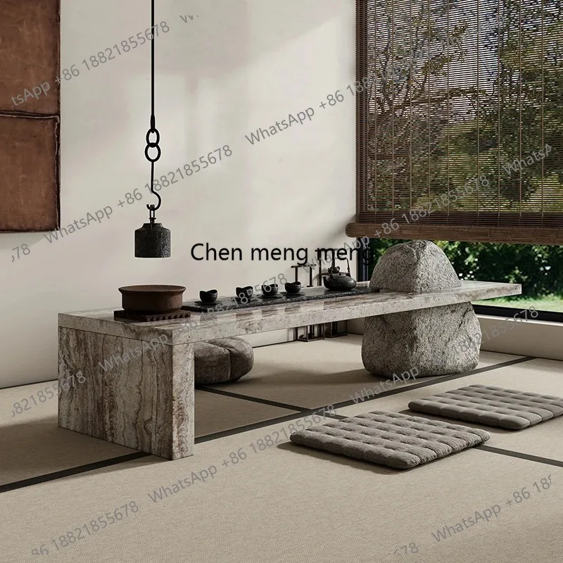 Wabi Sabi Zen Tea Table, Modern Minimalist Marble Tea Brewing Desk for Office Meditation Room, Customizable Designer Style