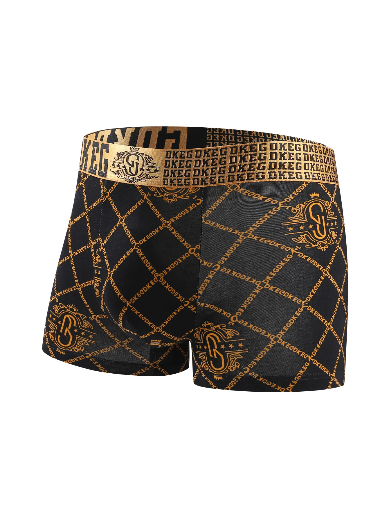 Men\'s deluxe black and gold printed cotton underwear antibacterial breathable boxer shorts 5-pack