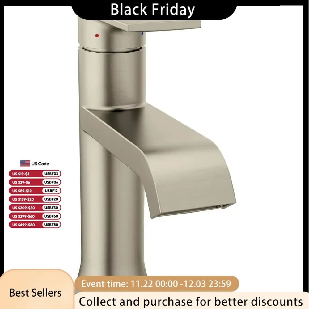 

Modern Bathroom Sink Faucet with Optional Deckplate Low Arc Spout Perfect for Bath Countertop and Three-Hole or One-Hole Sinks