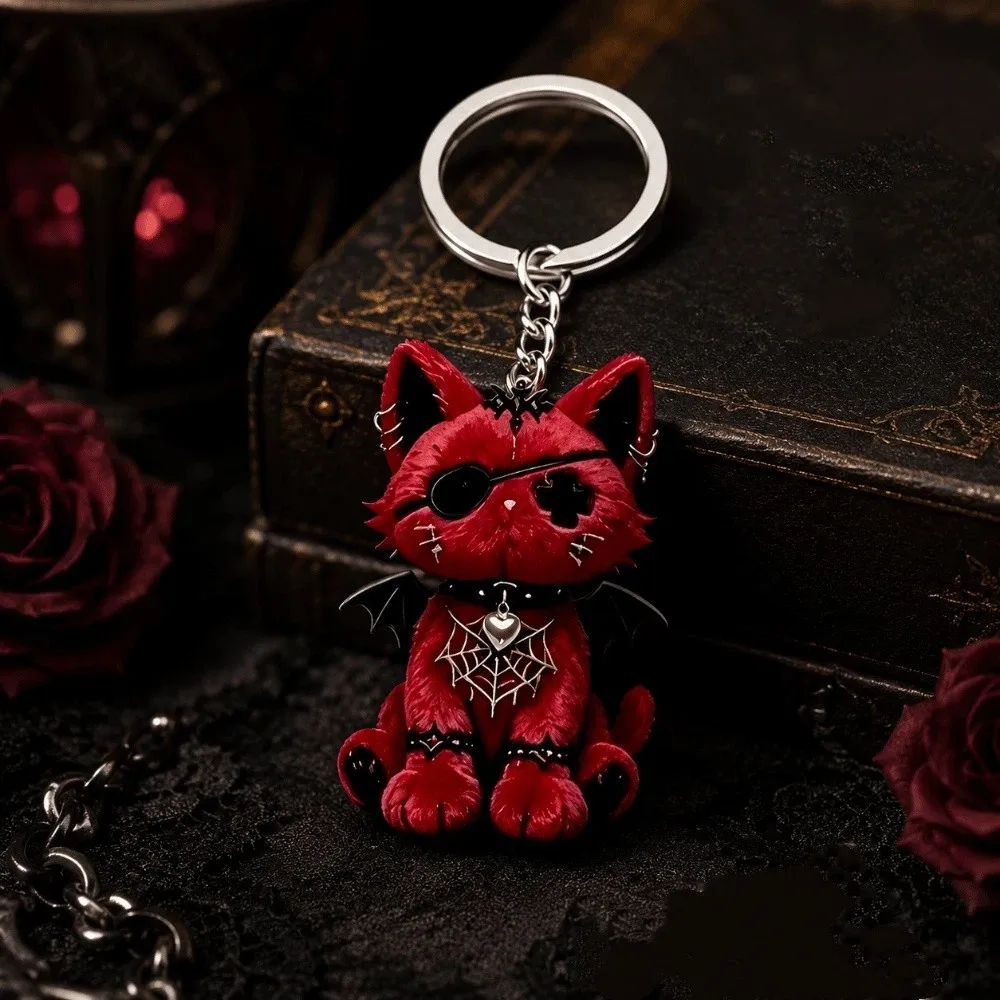 Kreativer Acryl-Schlüsselanhänger mit verletzter Katze, Halloween, Y2K, Gothic-Katzen-Schlüsselanhänger, dunkler Stil, Ornamente, Taschenanhänger, Halloween-Accessoires – Detail 6