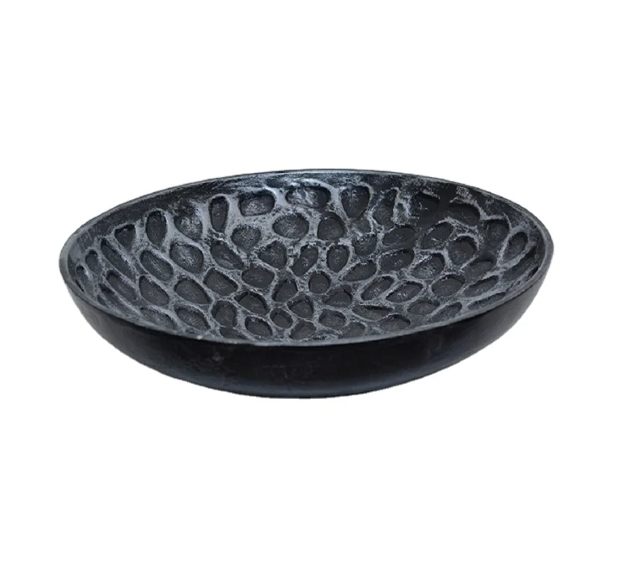 Round Decorative Bowl with black silver Powder Coating antique  Modern Aluminium American Style Spring textured  bowl