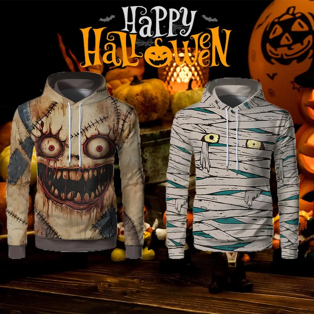 

Halloween Mummy Zombie Pattern Hooded Sweatshirt Street Hip-hop Party Sweatshirt Men And Women Autumn And Winter Sweatshirts