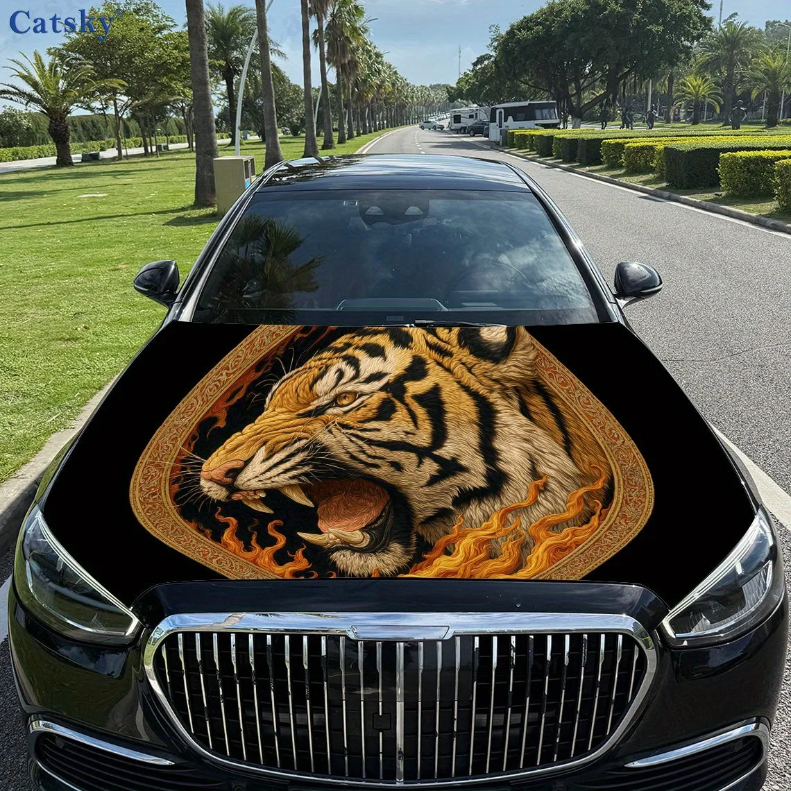 

Fierce tiger head print,car hood stickers,PVC waterproof Self adhesive car hood sticker,car hood decoration protection stickers,
