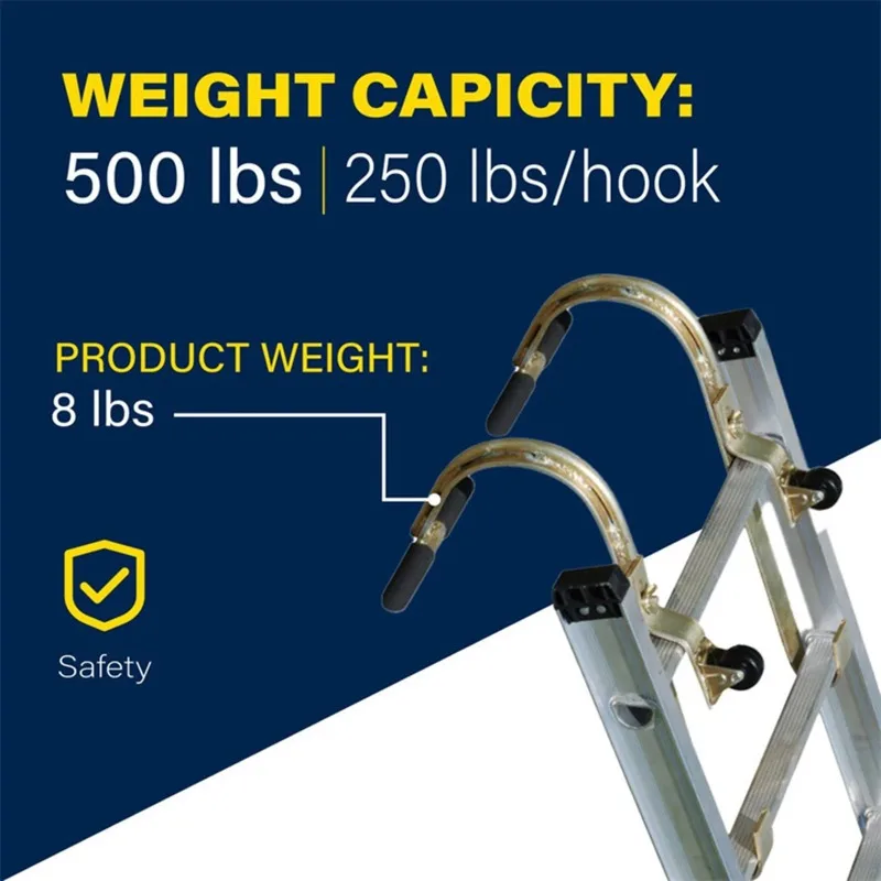 2Pcs/Set Ladder Roof Hooks with Wheel Damage Prevent Roof Ridge Extension Ladder Stabilizer Adjustable Holes Easy Installation