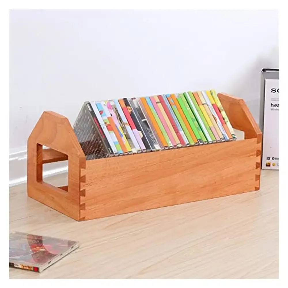 Wood Desktop CD DVD Tape Storage Rack Organizer 43x19.5x18cm Office Stand Shelf Holder Box Organiser