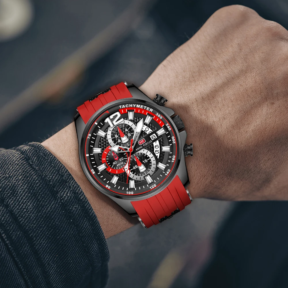 MINI FOCUS 0350G Fashion Quartz Watches Men Casual Sport Wristwatch with Stainless Steel Chronograph Dial Clock with Luminous