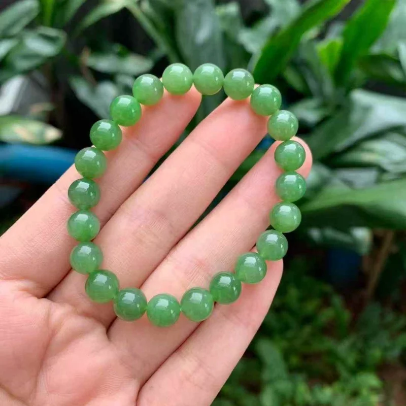 SGARIT Authentic Natural Jade Elastic 8mm Round Bead Bracelet Vibrant Green Luxury Boutique Jewelry for Women