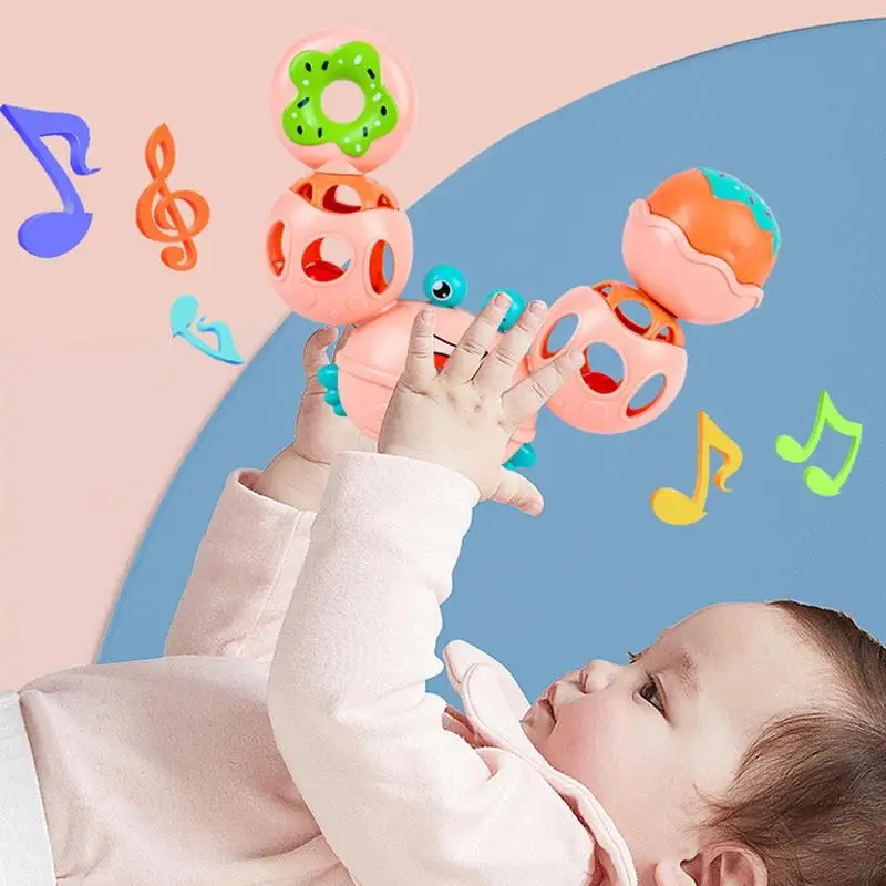 Jouets éducatifs pour bébés, hochets en forme de crabe, clochette à main, cadeaux de naissance pour nouveau-né, anneau de dentition apaisant, jouet pour filles