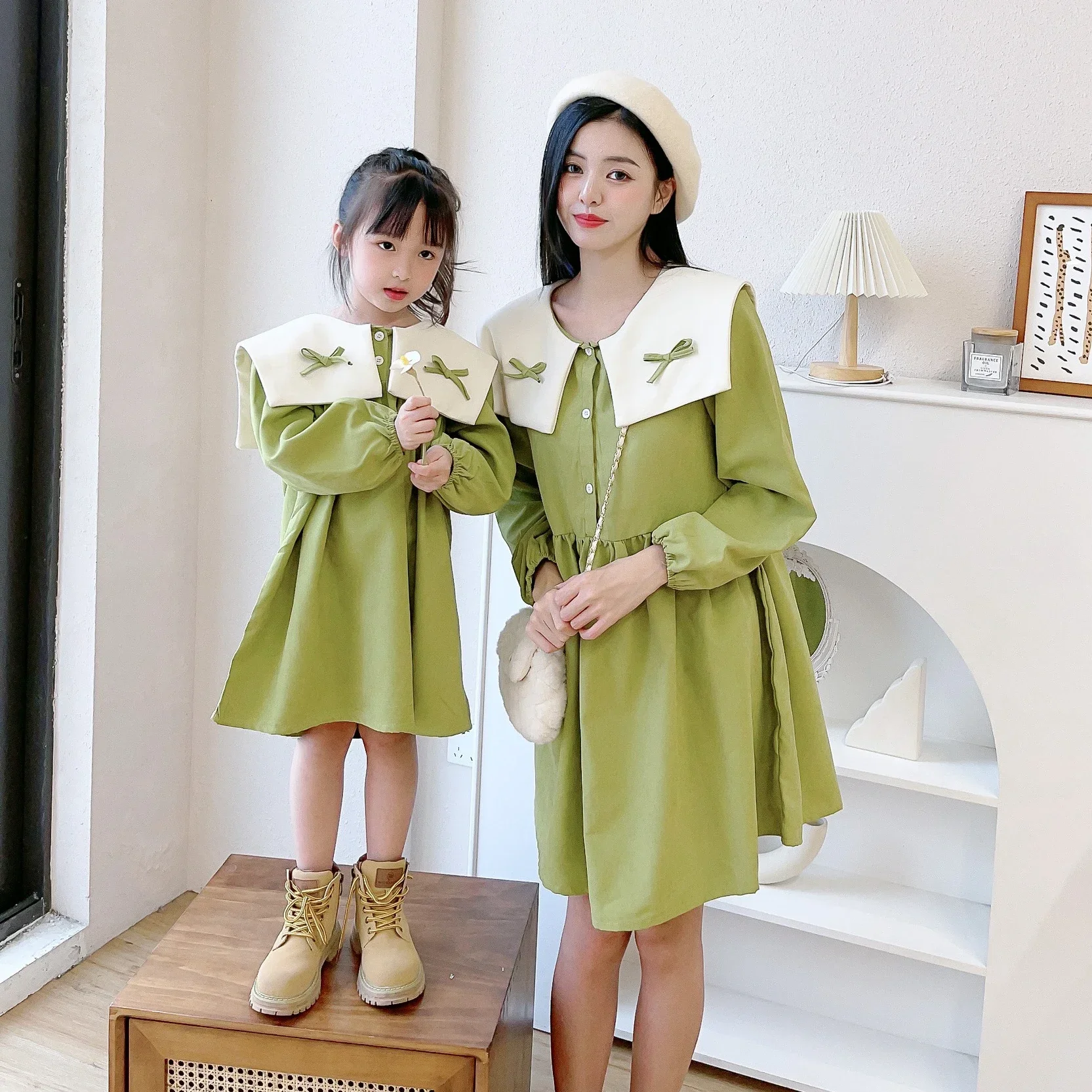 Mother And Daughter Equal Dress Women Long Sleeve Dresses Mom And Baby Girl Matching Clothes 2023 Autumn Children Cute Clothing