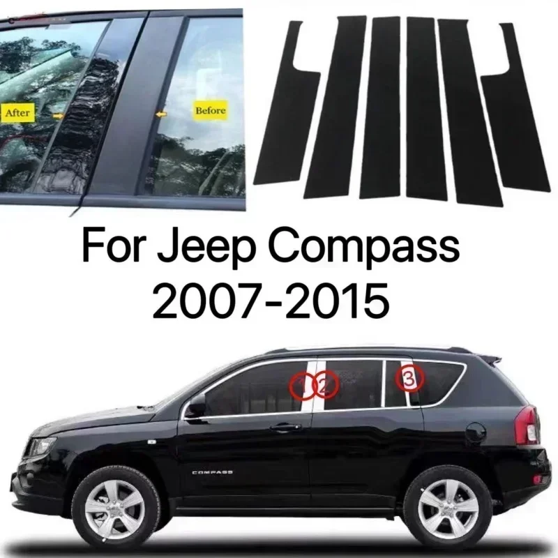 

Car Polished Pillar Posts Window Trim Cover For JEEP Compass 2007-2015 2017-2020 2021Styling Sticker Accessories Exterior Parts