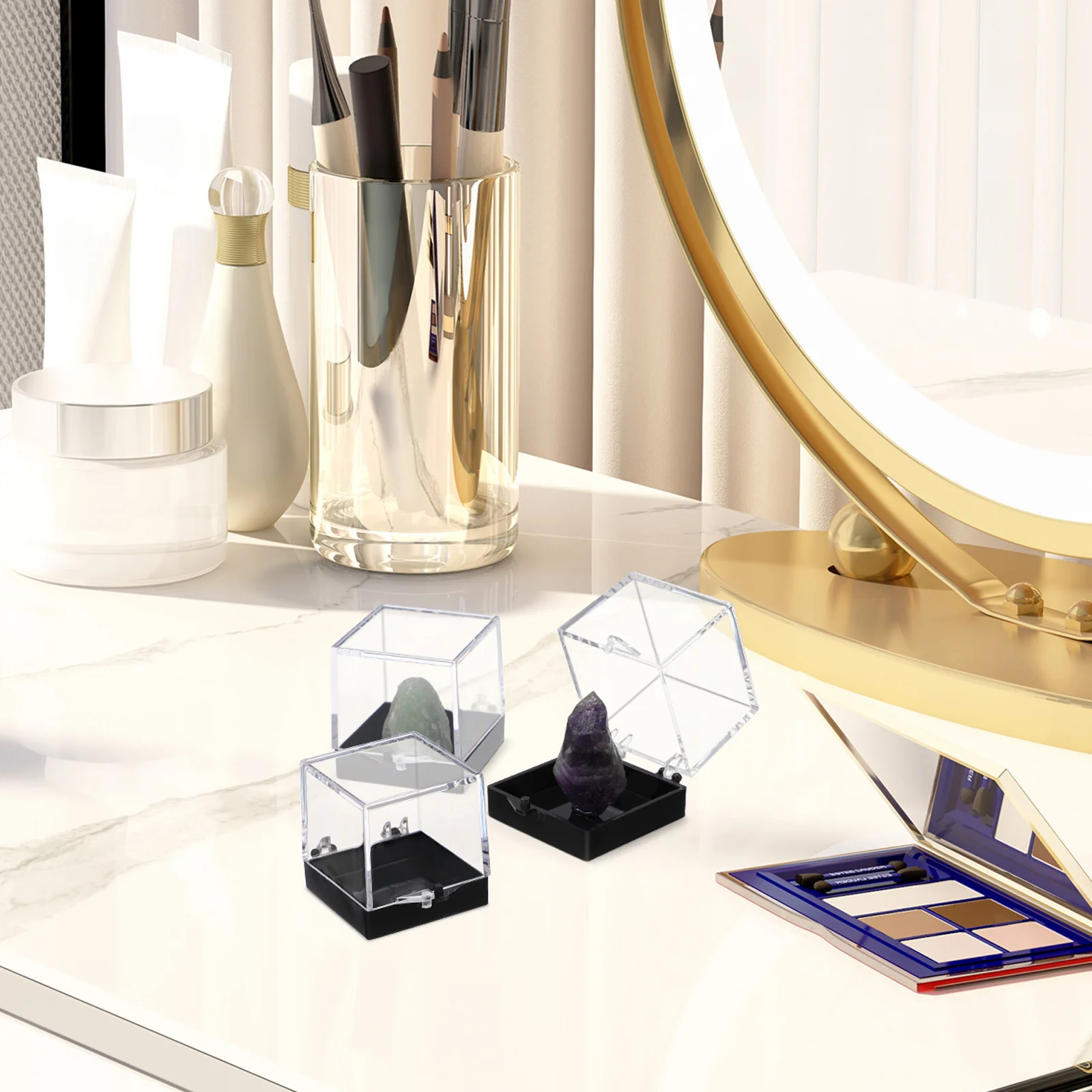 

12pcs 35x35x35 Black Bottom Square Transparent Specimen Display Boxes Storage Case for Mineral Collection