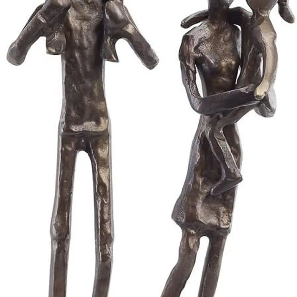 

Modern Metal Art Sculpture: Family of Four, Bronze Carrying Kids, Home or Office Decor, Gift for Parents with Two Kids