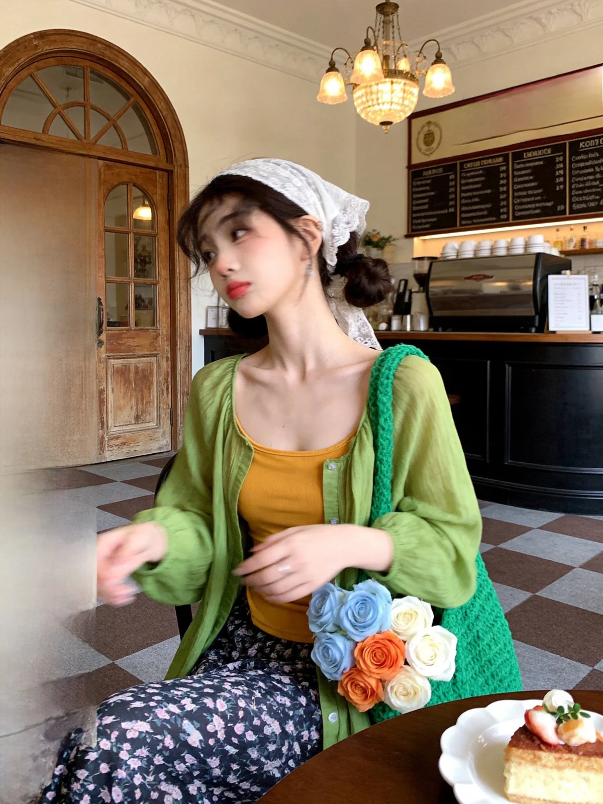 

Retro Lantern Sleeve Open Cardigan Women's Top Thin New Spring Popular Match Alliuile 2026 New Style Loose Fit Long Sleeve