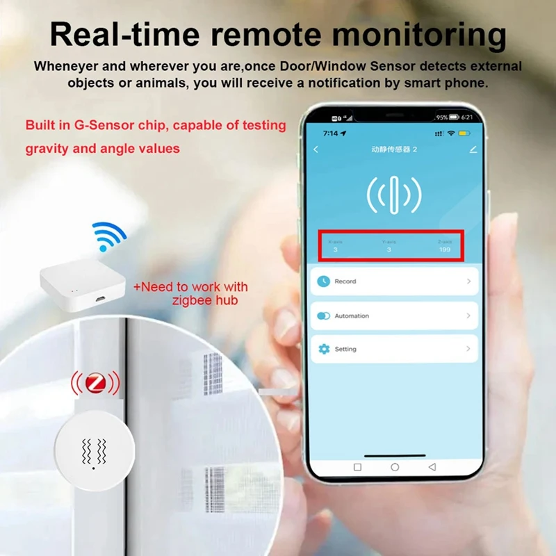 New Tuya Zigbee Smart Vibration Sensor Real Time Monitoring Door Window Detection Alarm Smart Security Protection System