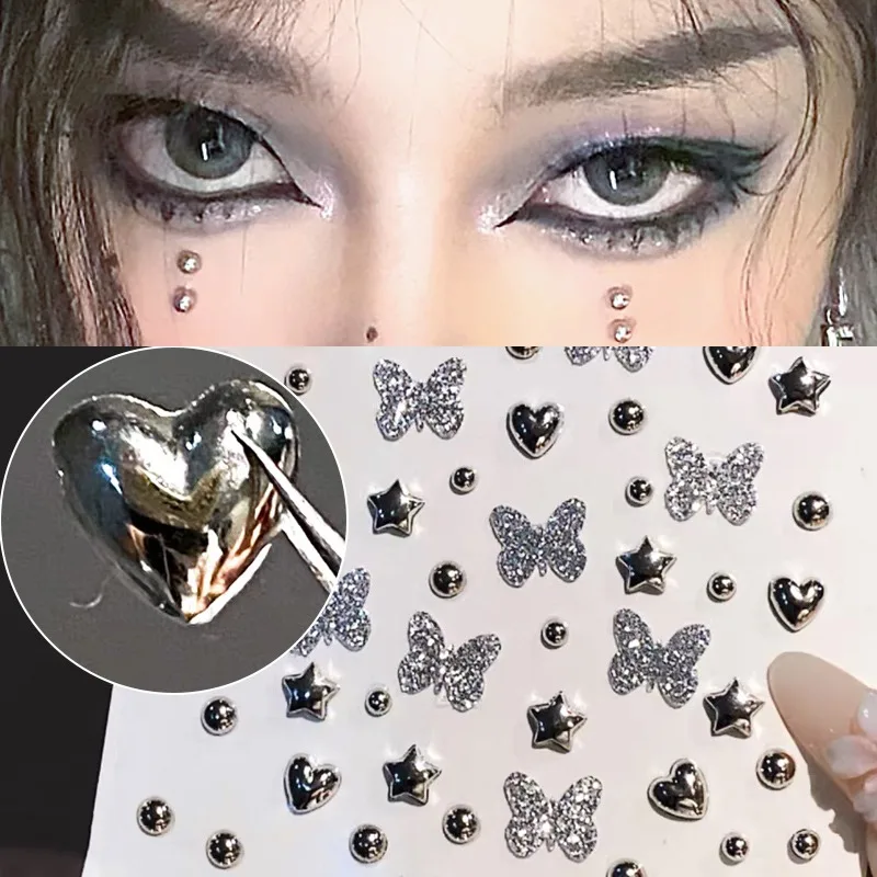 

3D Gold Silver Star Sticker Glitter Heart Butterflies Face Sticker Rhinestones Temporary Tattoos DIY Body Arts Party Decoration