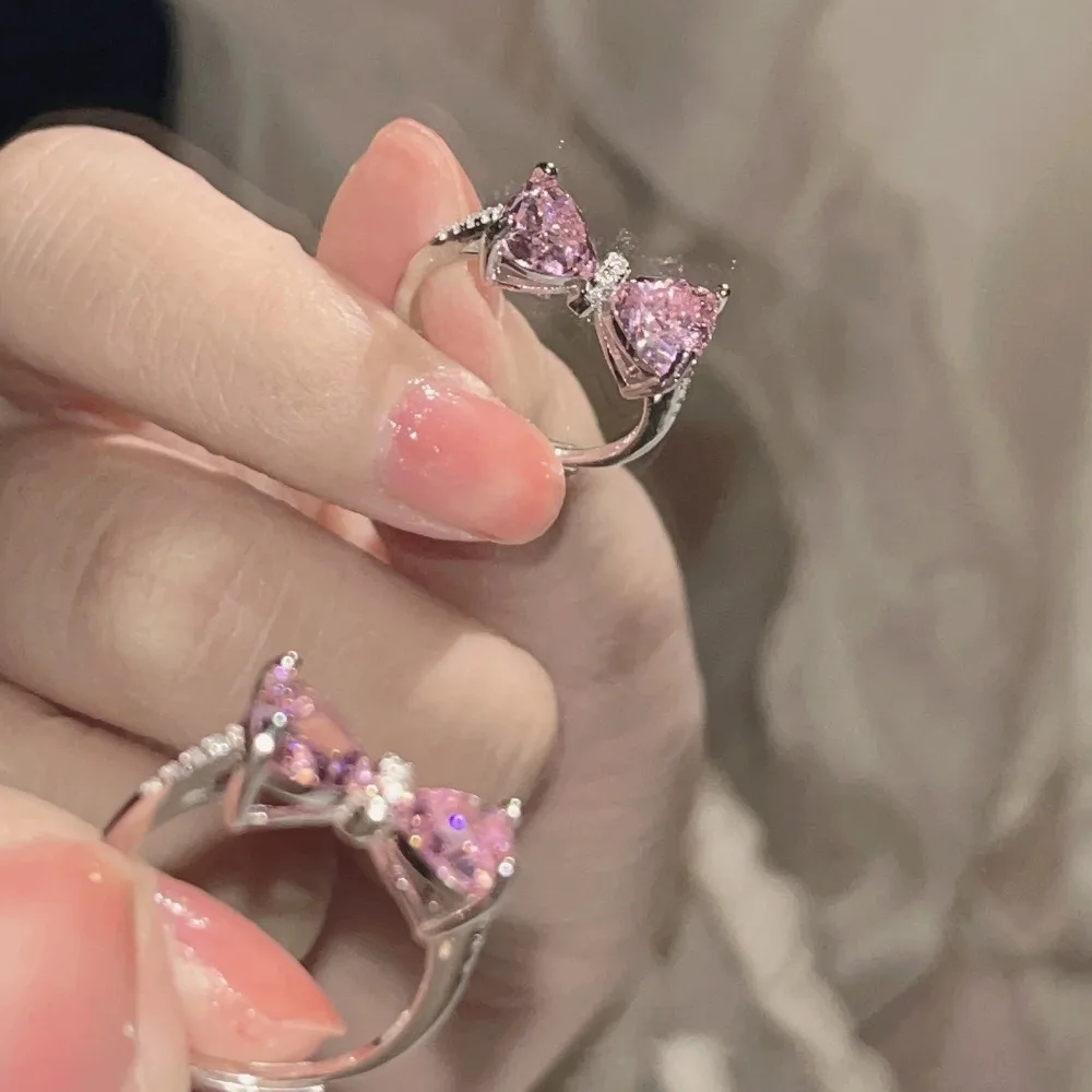 

Fashion Pink Bowknot Finger Ring Adjustable Exquisite Bow-tie Ring Alloy Sweet Bowknot Opening Ring Girls