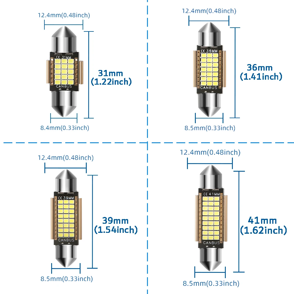 2P/10P LED Canbus Festoon 31mm/36mm/39mm/41mm 2016/15-27SMD 12V Auto Interior Reading Lamp License Plate Lights Car Dome Bulbs