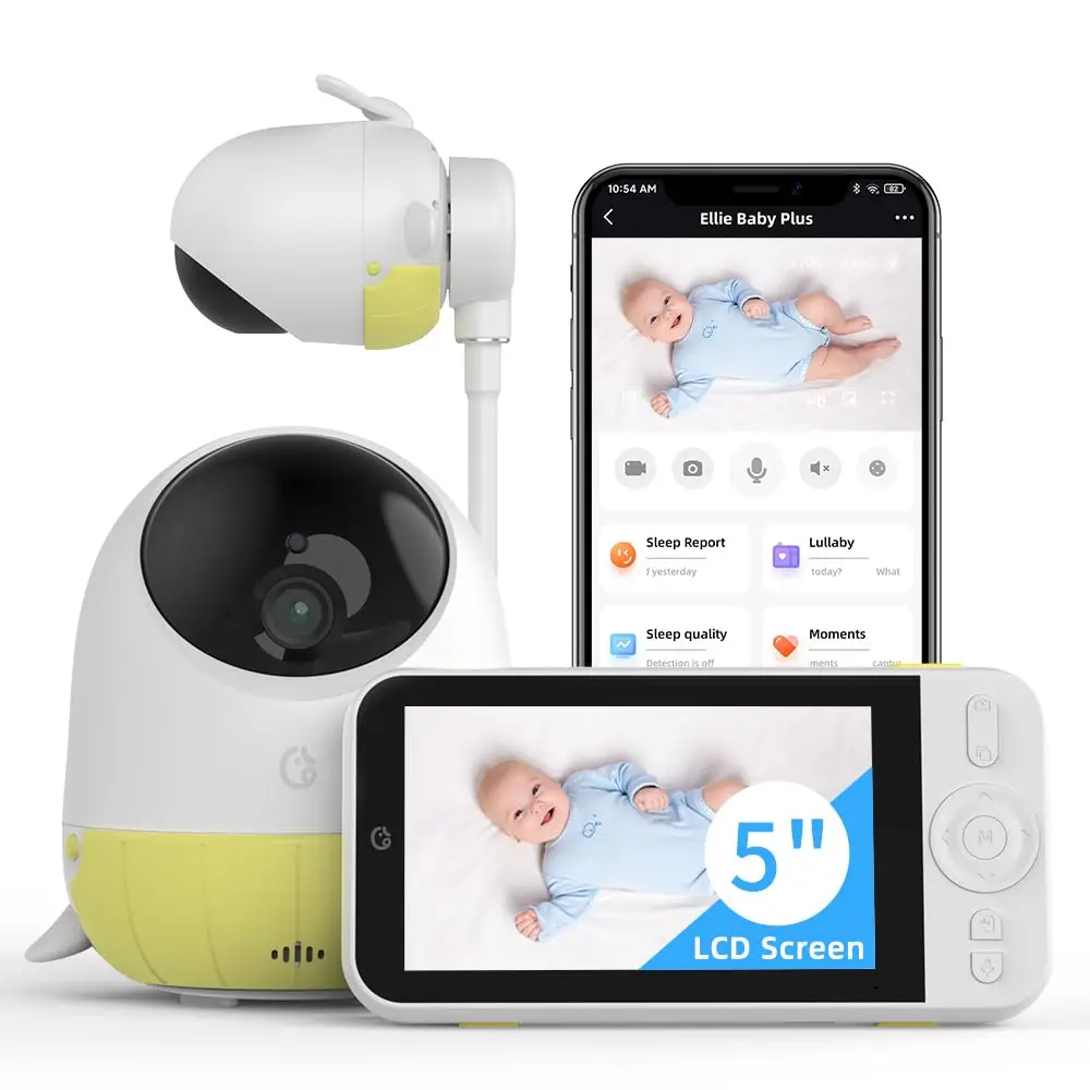 Ellie AI Baby Plus Monitor With 2K HD Camera and Audio Face Covered Alert AI Cry Soothing Lullaby Sleep Analysis Temp& Humidity