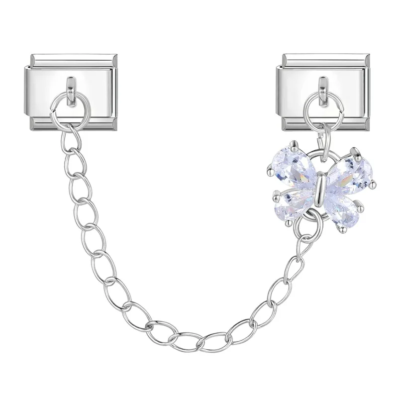 Y2K Cuore nero Stelle Farfalla Occhi Catena Ciondoli italiani Collegamenti Misura Bracciale da 9 mm Acciaio inossidabile Donna Gioielli fai da te Creazione di regali