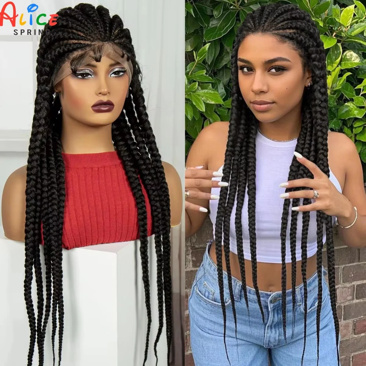 32 Inch Full Lace Cornrow Braided Wigs Synthetic Natural Braided Lace Wig with Baby Hair Knotless Braids Wig for Black Women