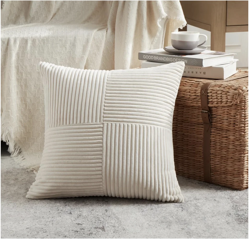2 Packs Boho Cream Decorative Throw Pillow Covers 18x18 Inch for Living Room Couch Bed Sofa, Rustic Farmhouse Home Decor