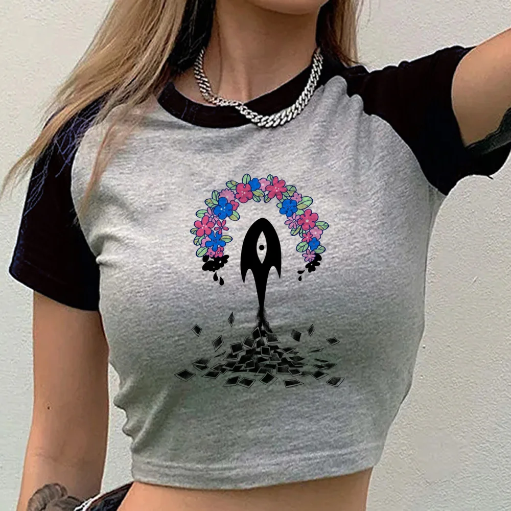Omori cropped top teen cutecore 2000s goth japanese top tees scene  harajuku gothic graphic
