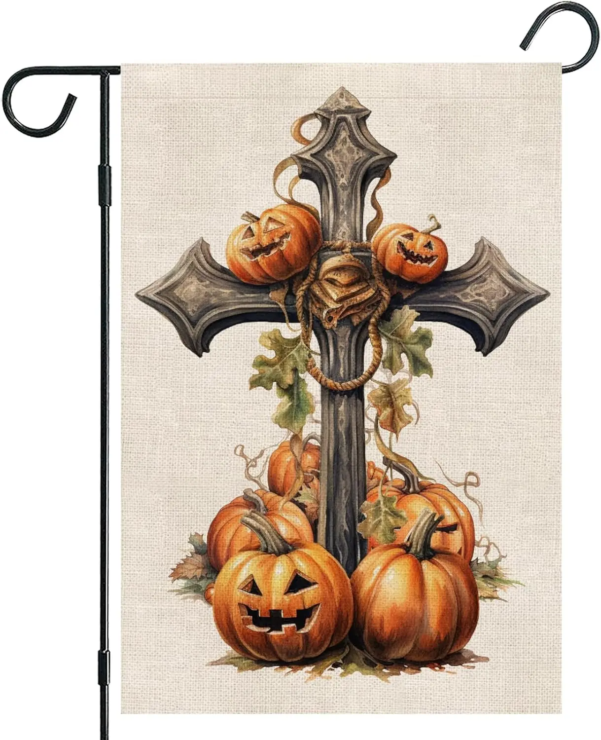 Halloween Pumpkin Cross Garden Flag 12 x 18 inch Small Double Sided Readable Yard Signs Vertical Burlap Welcome Outdoor Yard Law