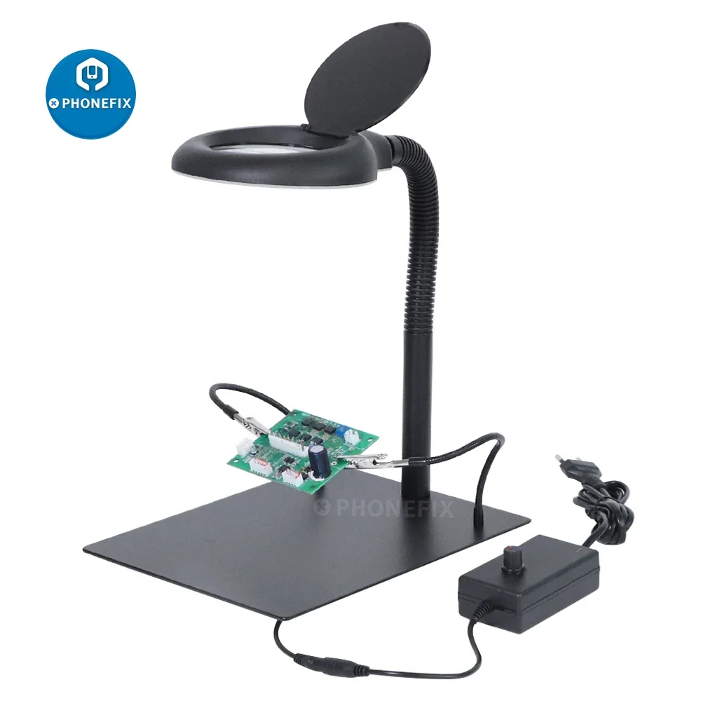 

Soldering Iron Station Stand With Welding Magnifying Glass Clip Clamp Third Hand Helping Desktop Magnifier Soldering Repair Tool