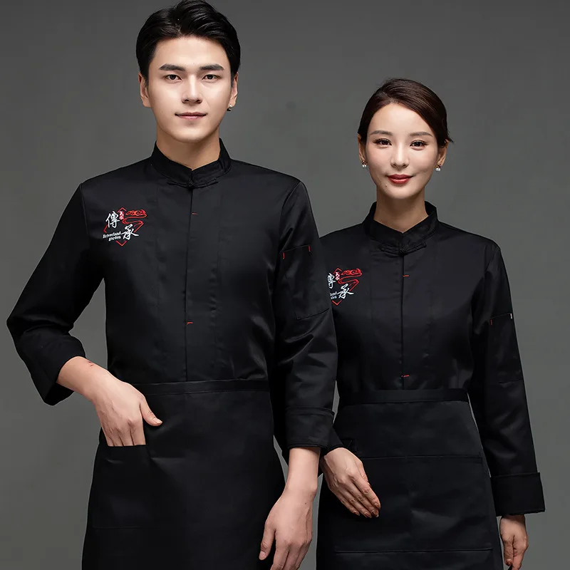 Chef Overalls ผู้ชายและผู้หญิงแขนยาวฤดูใบไม้ร่วงและฤดูหนาวโรงแรมร้านอาหาร Ding Western อาหารด้านหลังห้องครัว breathable S