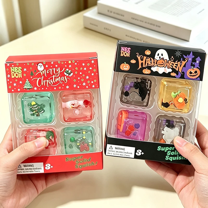 Needoh Christmas Halloween Limited Edition Mini Nice Ice Cube 4Pack Sensory Toy Maltose Slow Rebound Stress Relief Autism Toy