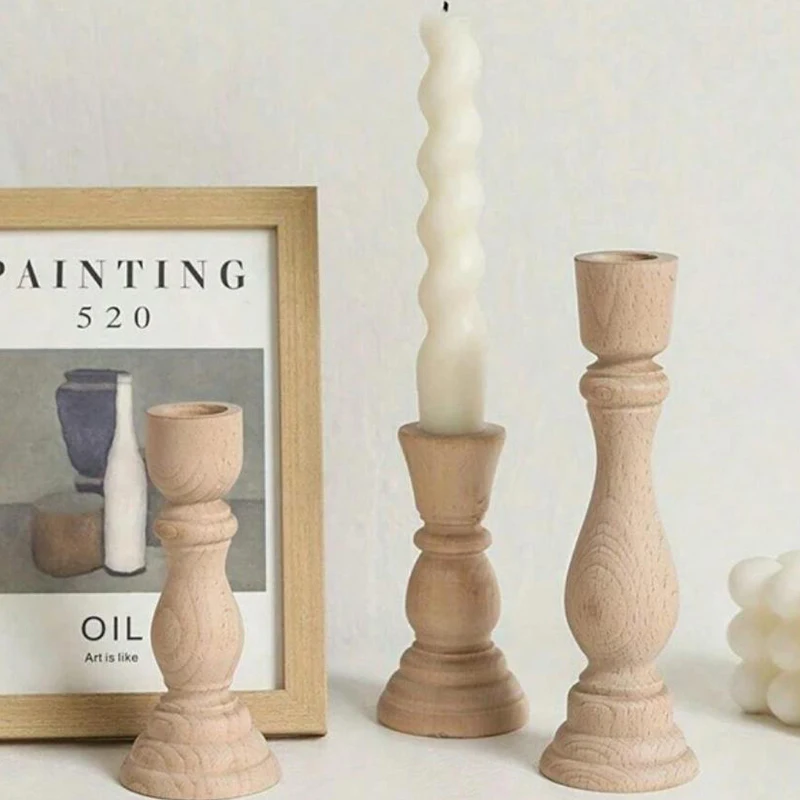 C Wooden Candlesticks Unfinished Wood Candle Holder Pillar Taper Candle Stands For Wedding Party Birthday Home Table Decoration