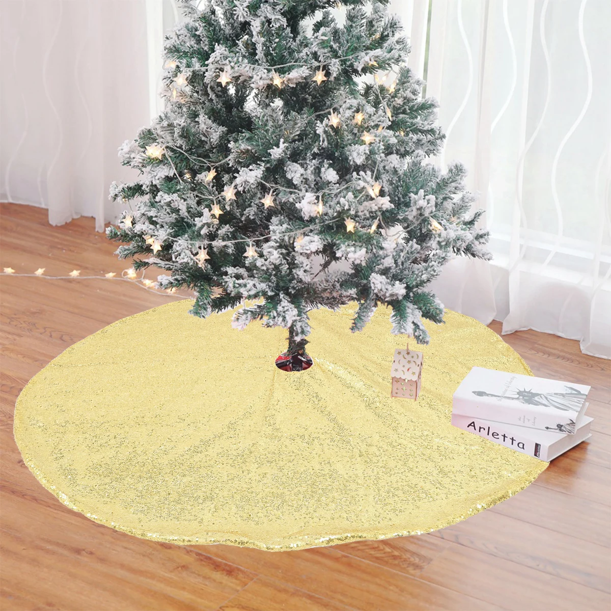 

Sequined Christmas Tree Skirt 122cm Decorative Bottom Cover for Tree Dress Carpet Base Holiday Home Decorations