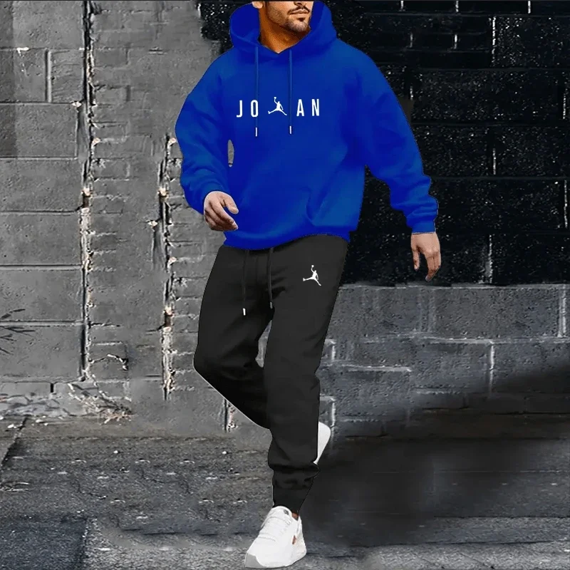 Men's clothing brand autumn and winter fashion pullover hoodie + trousers 2 sets of leisure fitness jogging sportswear set