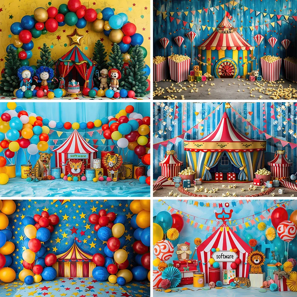 

Circus Theme Photography Backdrop Colorful Balloon Carnival Baby Shower Birthday Party Cake Smash Decor Photo Background