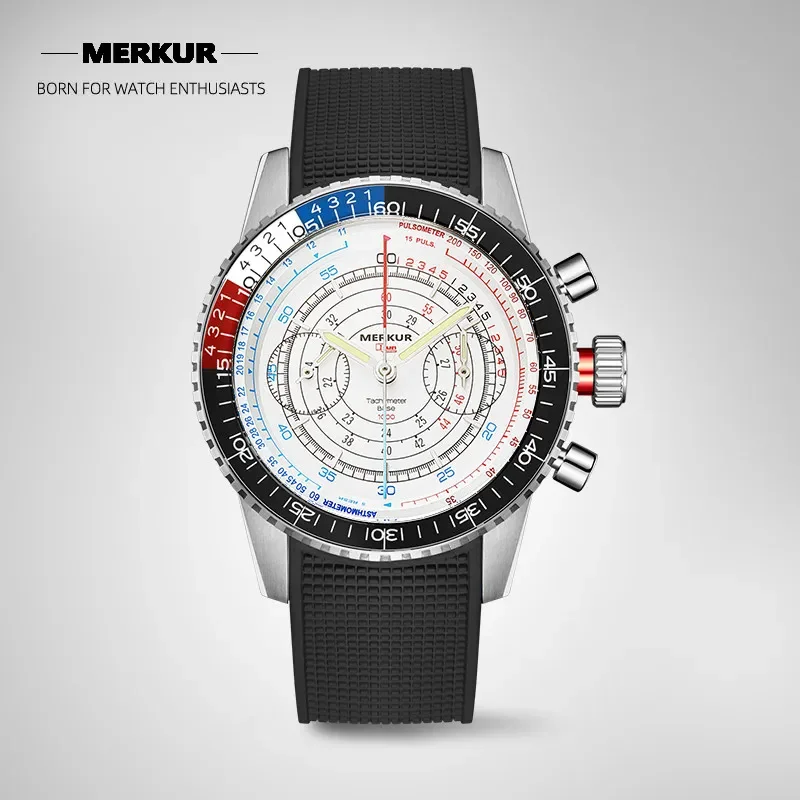 New MERKUR Run Series Doctor Watch Chronograph Sapphire Vintage Handwinding Mechanical For Mens Seagull 1901movement