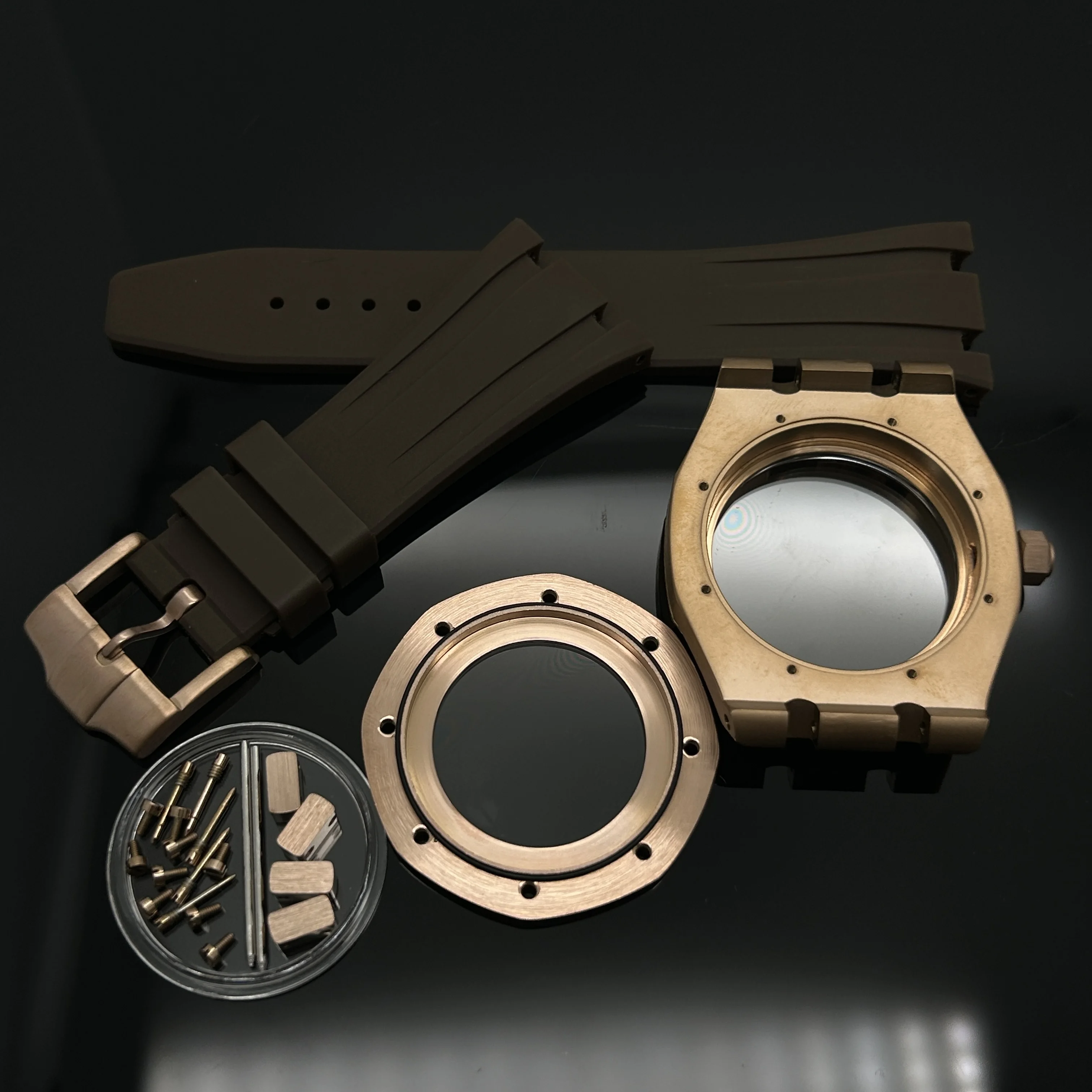 41MM Silver Black Gold Case Silicone Strap Buckle Fits Seiko NH35 NH36 NH70 Movement Automatic Watch for 31.8mm Dial Hands view 3