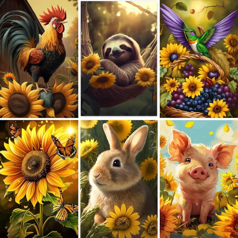 

5d New Diamond Painting Embroidery Sunflower Sloth Rabbit Hummingbird DIY Cross Stitch Full Square Round Mosaic Handicraft